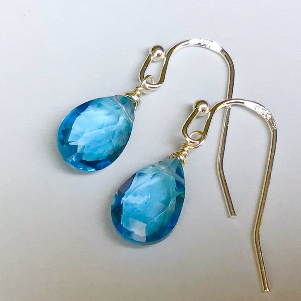 New handcrafted Sundance charm blue topaz Briolette silver 925 earrings